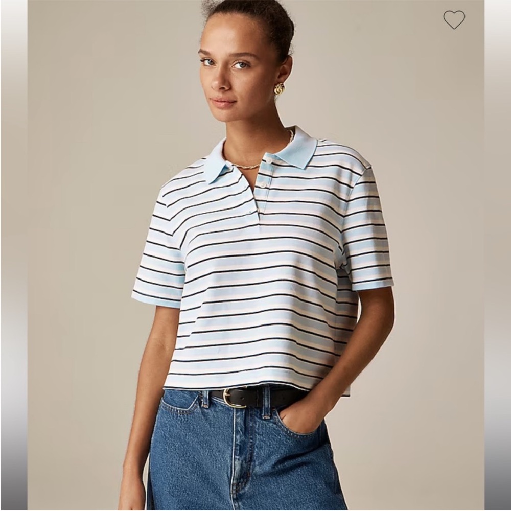 NWT J crew Piqu eacute cropped polo shirt in stripe